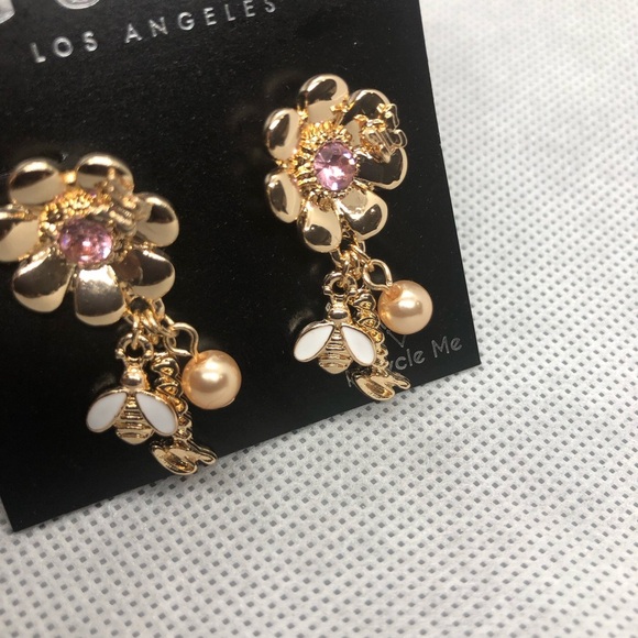 Guess‎ gold tone flower bud pink tourmaline gemstone look dangle charm earrings - Picture 11 of 16